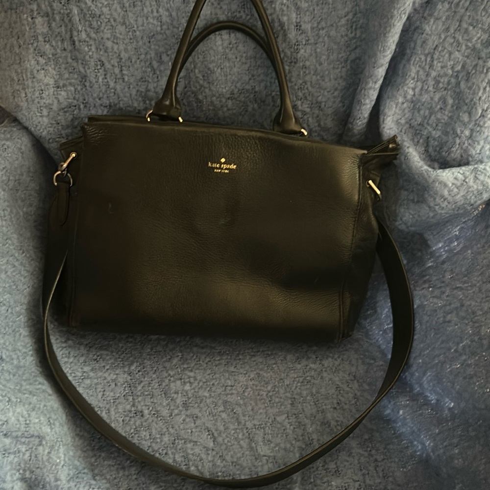 Kate Spade Black pebbled leather purse with fringe details